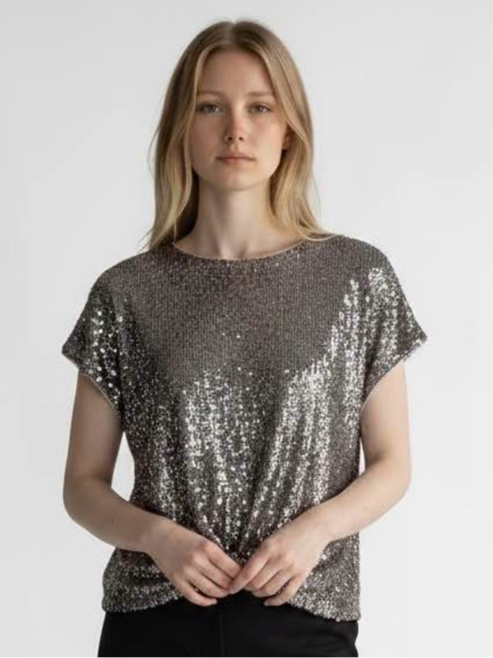 LOFT XLP Silver Sequin Cap Sleeve Blouse